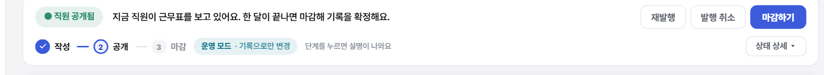 AI로 근무표 만들고 발행하기 화면
